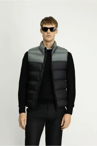 Regular Fit Düz Kapüşonlu Torba Çantalı Yelek-ORTA GRİ - 4