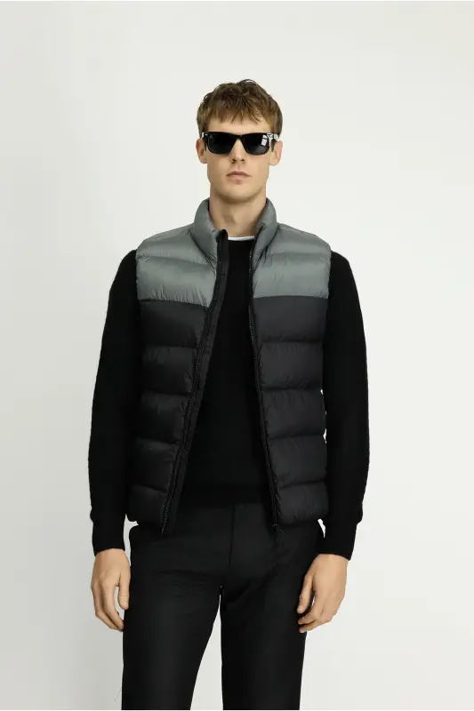 Regular Fit Düz Kapüşonlu Torba Çantalı Yelek-ORTA GRİ - 4