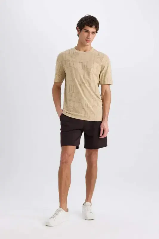 Regular Fit Düz Paça Beli Bağcıklı Cepli Basic Düz Şort-Kahve - DEFACTO