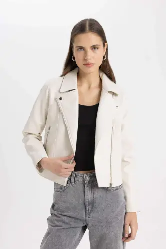 Regular Fit Faux Leather Jacket A0906ax23au - Beige-BG414 - 3