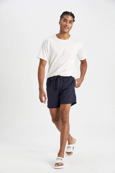 Regular Fit File Lined Knee-Length Swim Shorts Indigo - 1