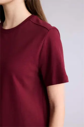 Regular Fit Футболка с круглым вырезом, базовая, однотонная, премиум-качества, с короткими рукавами - Бордовый - 4