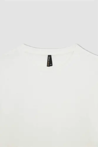 Regular Fit Футболка с круглым вырезом, базовая, однотонная, с короткими рукавами - Экрю - 8