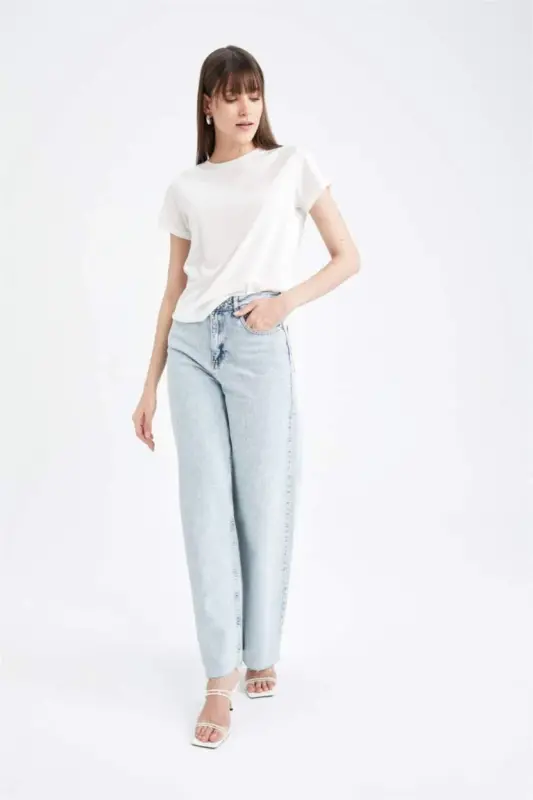 Regular Fit Футболка с круглым вырезом, базовая, однотонная, с короткими рукавами - Экрю - 2