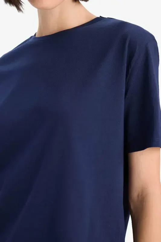 Regular Fit Футболка с круглым вырезом, однотонная, из джерси, с короткими рукавами - темно-синяя - 5