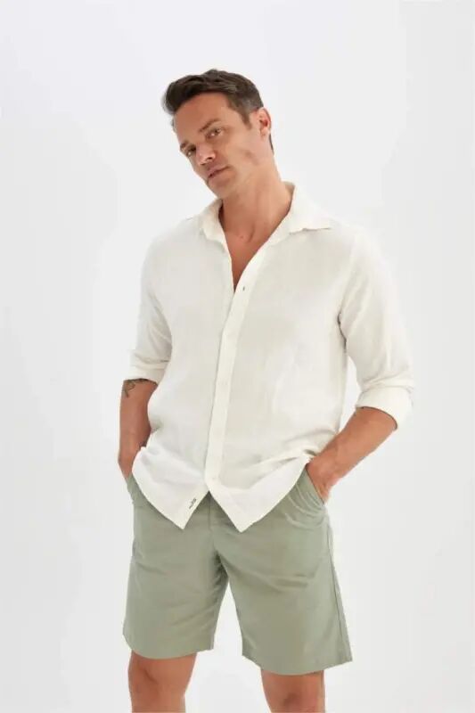 Regular Fit Gabardin Bermuda Short-Yashil - 3