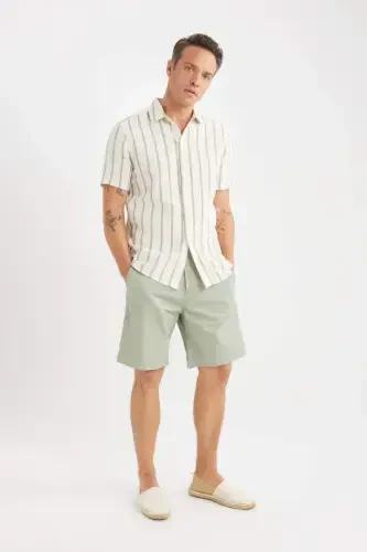 Regular Fit Gabardin Bermuda Short-Yashil - 4