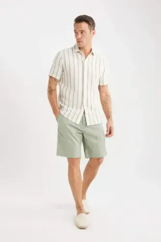 Regular Fit Gabardin Bermuda Short-Yashil - 5