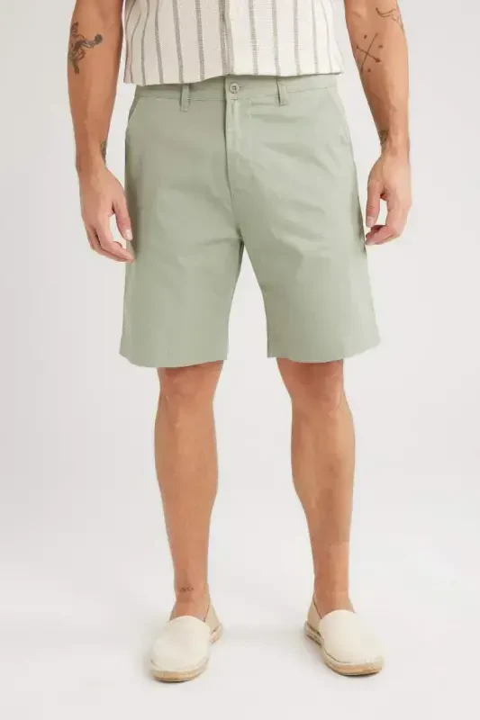 Regular Fit Gabardin Bermuda Short-Yashil - 6