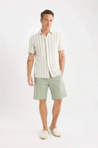 Regular Fit Gabardin Bermuda Şort-Yeşil - 3