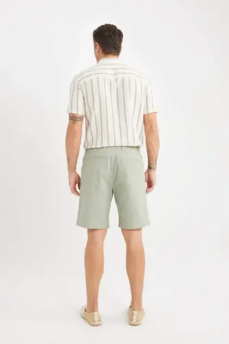 Regular Fit Gabardin Bermuda Şort-Yeşil - 9