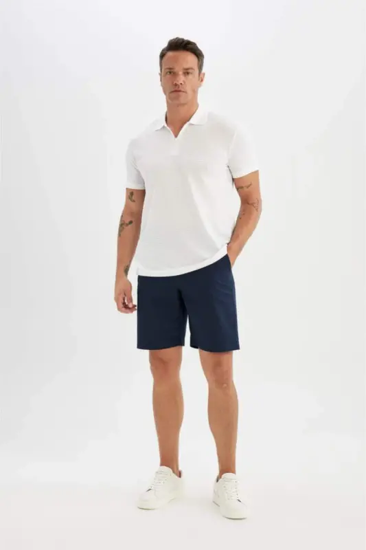 Regular Fit Gabardin Bermudasi ko'k rangli - 1