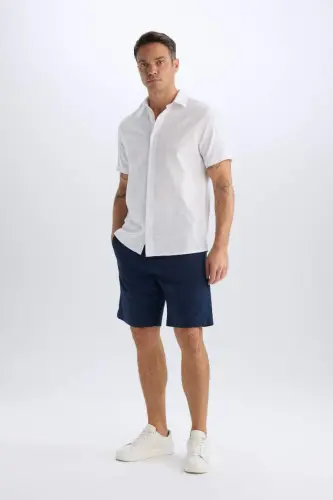 Regular Fit Gabardin Bermudasi ko'k rangli - 3