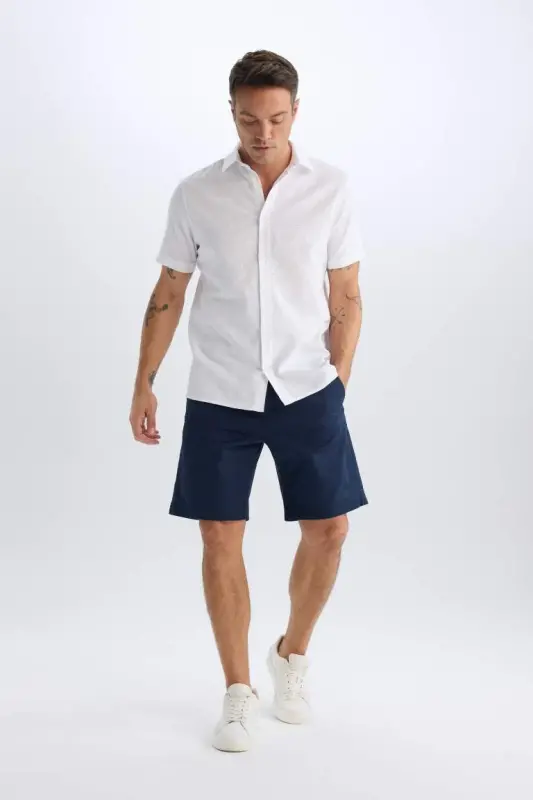 Regular Fit Gabardin Bermudasi ko'k rangli - 4