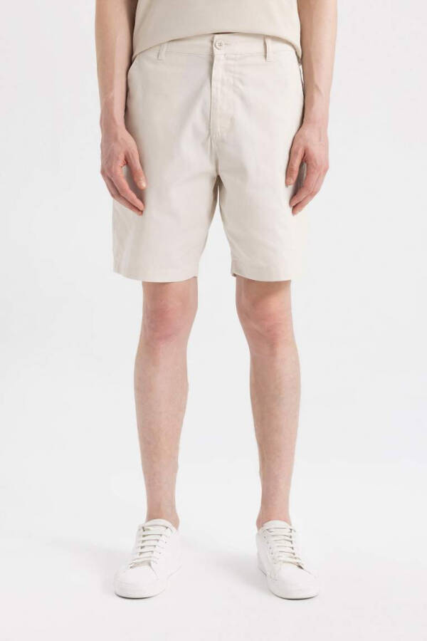 Regular Fit Gabardine Bermuda Shorts Ecru - 5