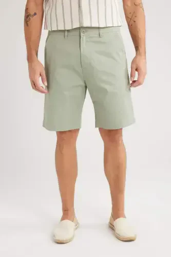 Regular Fit Gabardine Bermuda Shorts-Green - 6