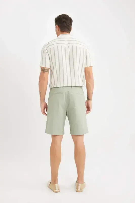 Regular Fit Gabardine Bermuda Shorts-Green - 9
