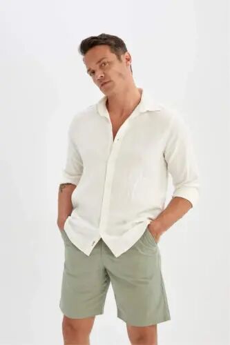 Regular Fit Gabardine Bermuda Shorts-Green - 3