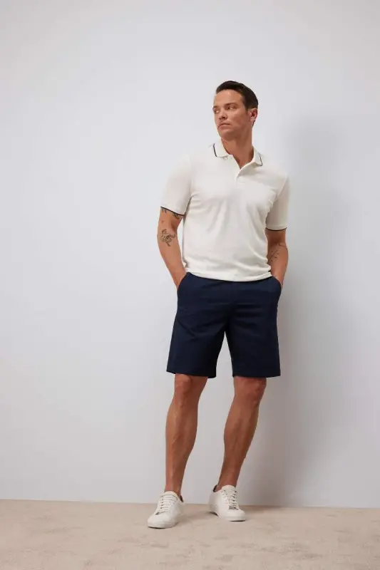 Regular Fit Gabardine Bermuda Shorts Navy - 2