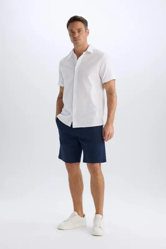 Regular Fit Gabardine Bermuda Shorts Navy - 3