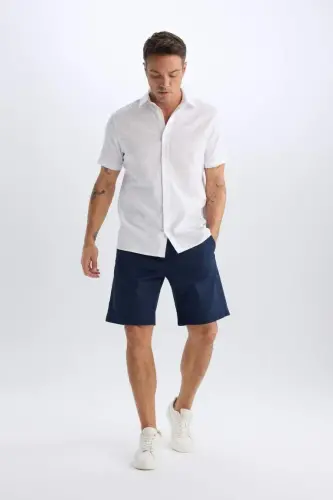 Regular Fit Gabardine Bermuda Shorts Navy - 4