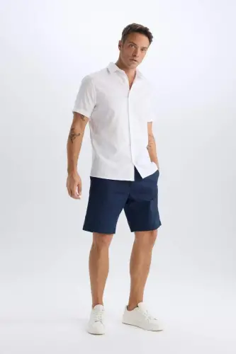 Regular Fit Gabardine Bermuda Shorts Navy - 5