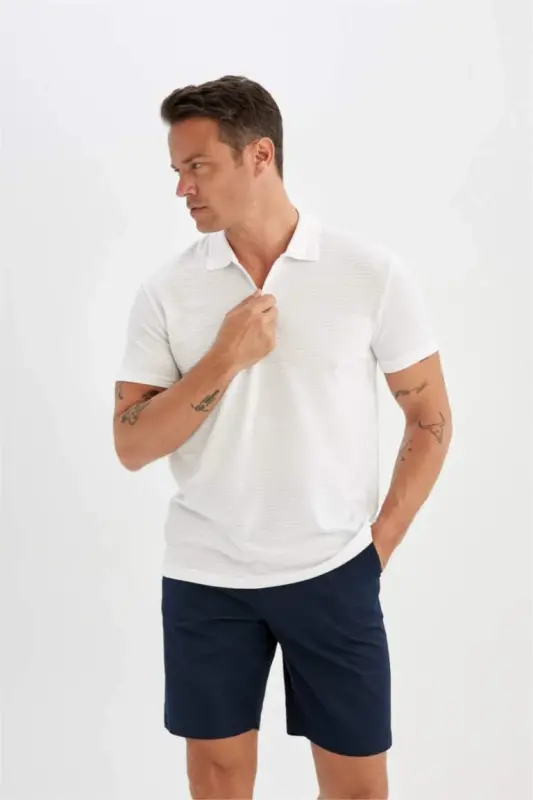 Regular Fit Gabardine Bermuda Shorts Navy - 3