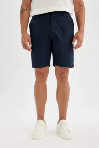 Regular Fit Gabardine Bermuda Shorts Navy - 4