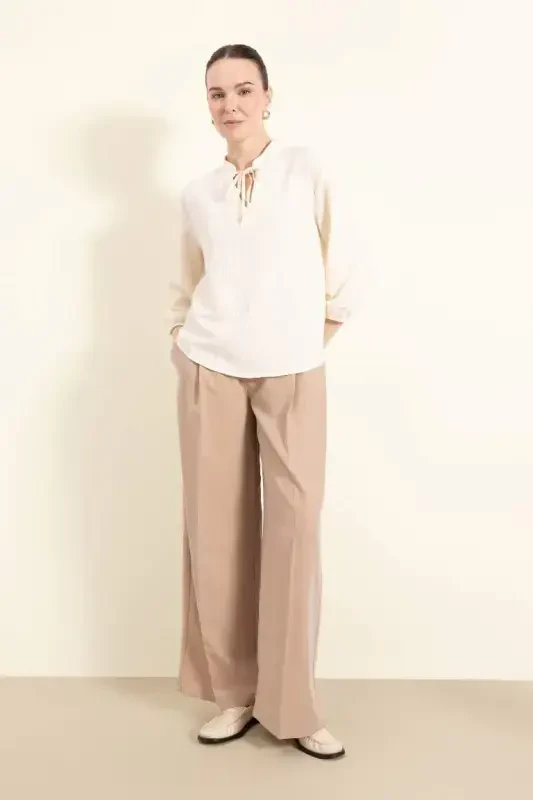 Regular Fit Grandad Collar Long Sleeve Shirt-Ecru - 2