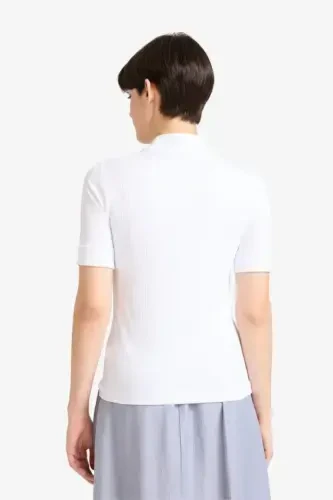 Regular Fit Half Fisherman Collar Ribbed Knit Short Sleeve T-Shirt Ecru - 6