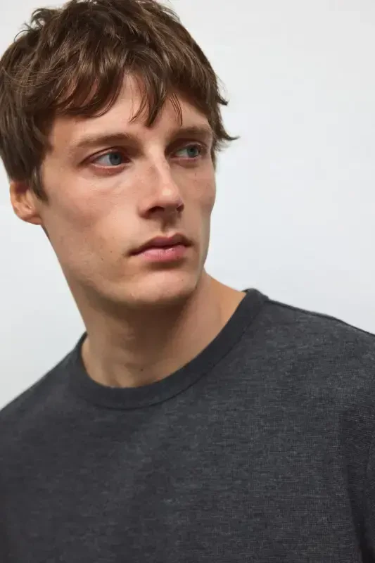 Regular Fit Honeycomb Textured T-Shirt-Dark gray - 3