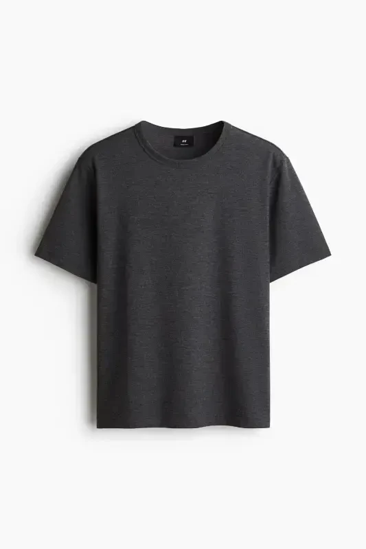 Regular Fit Honeycomb Textured T-Shirt-Dark gray - 6