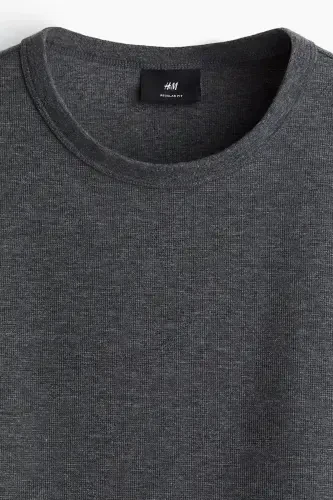 Regular Fit Honeycomb Textured T-Shirt-Dark gray - 7