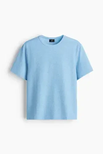Regular Fit Honeycomb Textured T-Shirt-Light blue - 4