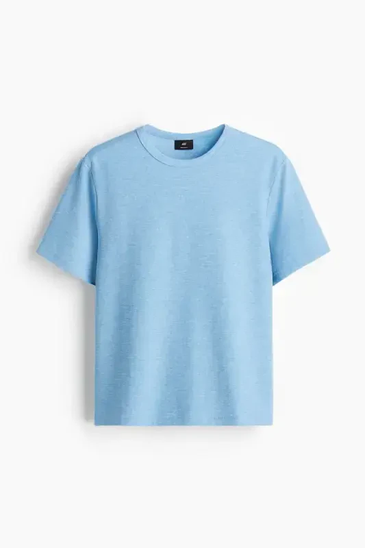 Regular Fit Honeycomb Textured T-Shirt-Light blue - 4