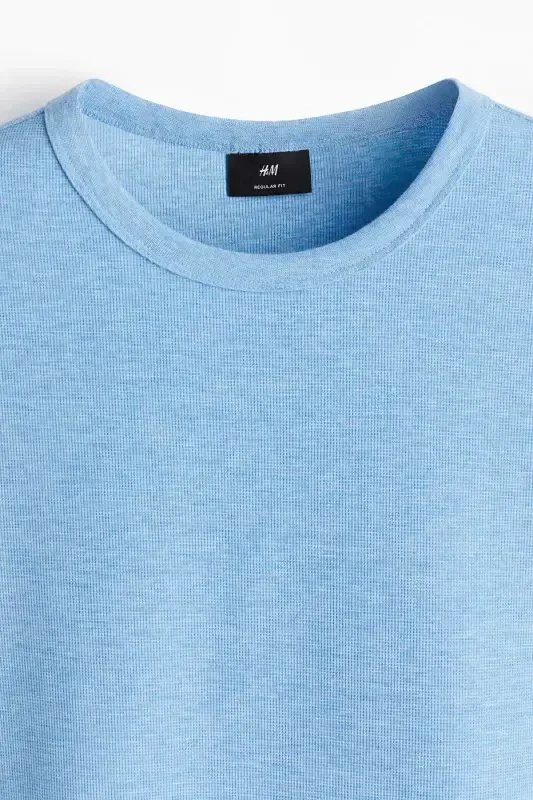 Regular Fit Honeycomb Textured T-Shirt-Light blue - 7