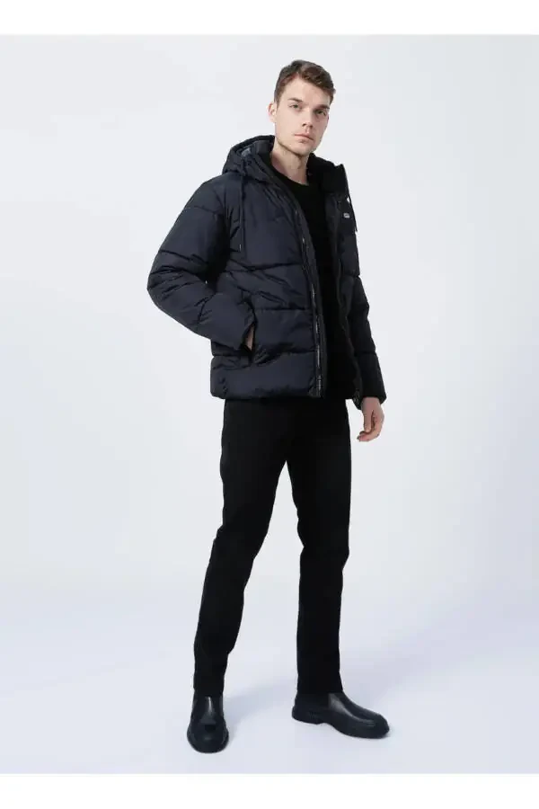 Regular Fit Hooded Black Puffer Jacket - 2
