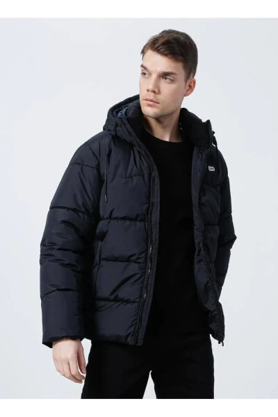 Regular Fit Hooded Black Puffer Jacket - 3