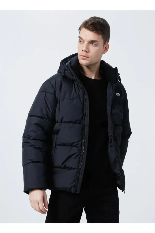 Regular Fit Hooded Black Puffer Jacket - 3