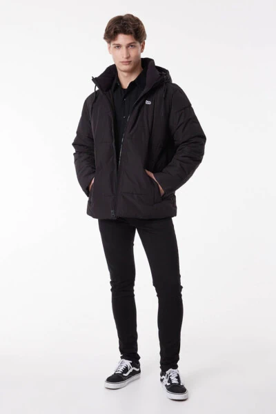 Regular Fit Hooded Black Puffer Jacket - 4