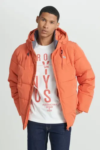 Regular Fit Hooded Normal Cut Orange Puffer Jacket-Orange - LEE (1)