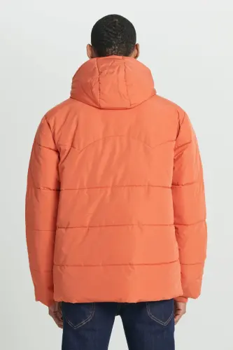 Regular Fit Hooded Normal Cut Orange Puffer Jacket-Orange - 8