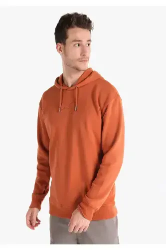 Regular Fit Hooded Orange Men's Sweatshirt - 1
