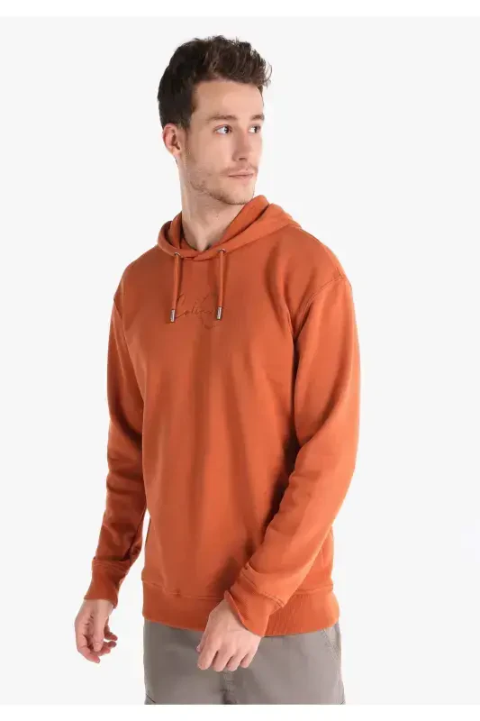 Regular Fit Hooded Orange Men's Sweatshirt - 1