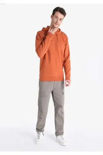 Regular Fit Hooded Orange Men's Sweatshirt - 3