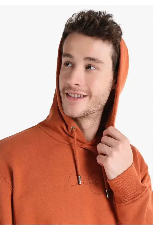 Regular Fit Hooded Orange Men's Sweatshirt - 4