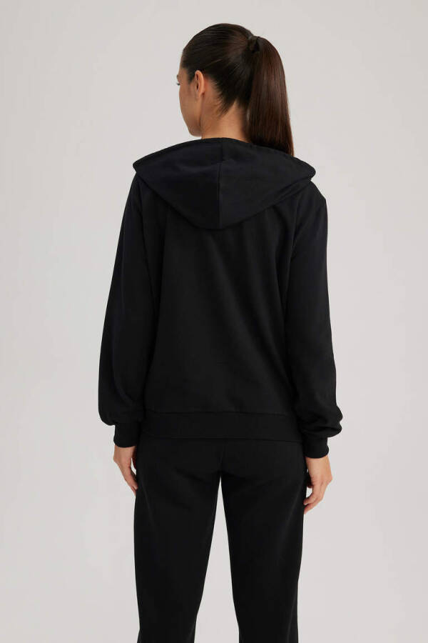 Regular Fit Hooded Zipper Sweatshirt Black - 6