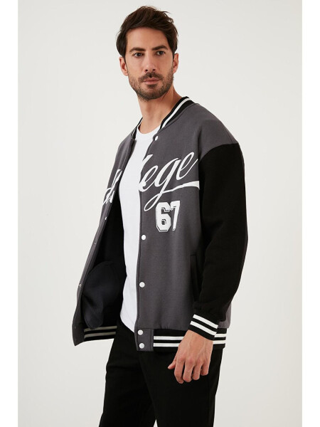 Antrasit Regular Fit İçi Yumuşak Tüylü Kolej Yaka Bomber Erkek Mont 628X8928-Antrasit - 12