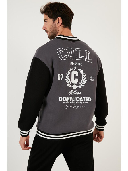 Antrasit Regular Fit İçi Yumuşak Tüylü Kolej Yaka Bomber Erkek Mont 628X8928-Antrasit - 9