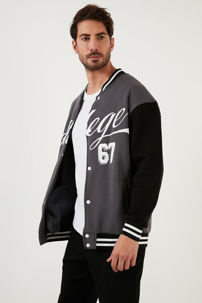Antrasit Regular Fit İçi Yumuşak Tüylü Kolej Yaka Bomber Erkek Mont 628X8928-Antrasit - 17